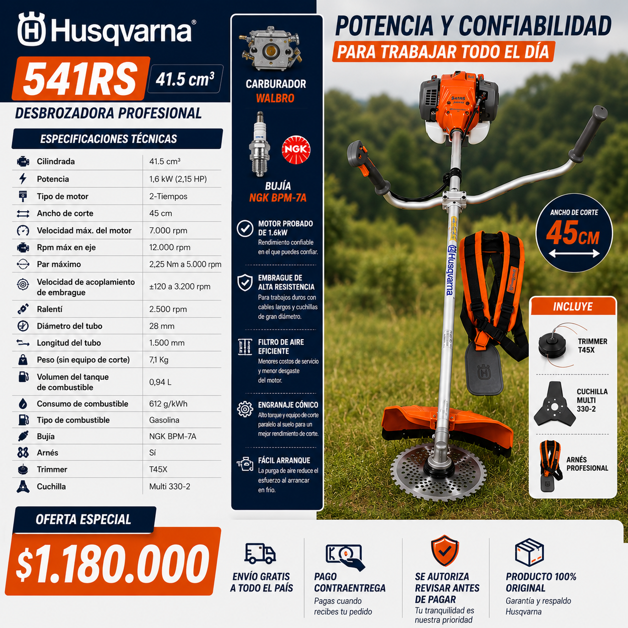 Guadaña Husqvarna 541RS ORIGINAL + ACEITE